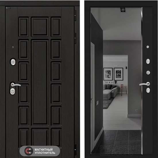 Входная дверь Лабиринт New York Панорама с зеркалом Черный кварц