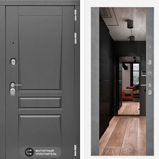 Входная дверь Лабиринт Платинум с Зеркалом Бетон светлый