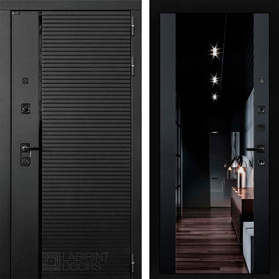 Входная дверь Лабиринт Piano Black с Зеркалом Черный кварц