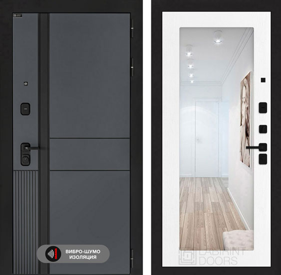 Входная дверь Лабиринт EVOLAB 18 с зеркалом Белое дерево