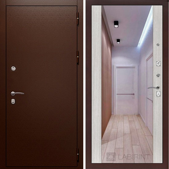 Входная дверь Лабиринт с зеркалом Classic Сандал белый