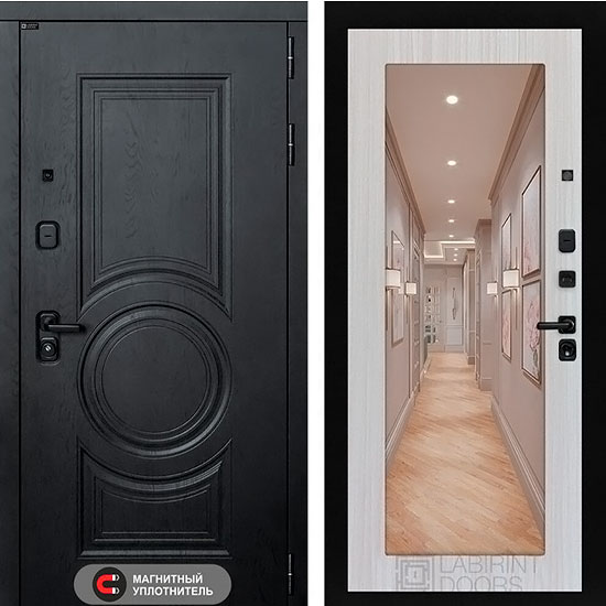 Входная дверь Лабиринт Grand 18 с Зеркалом Сандал белый