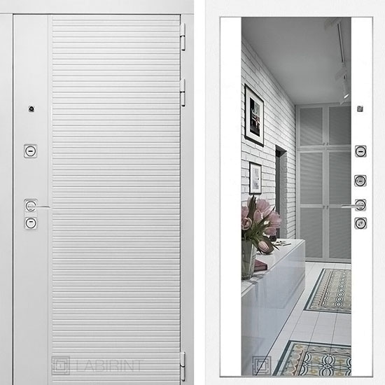 Входная дверь Лабиринт Piano white с Зеркалом Белый Софт