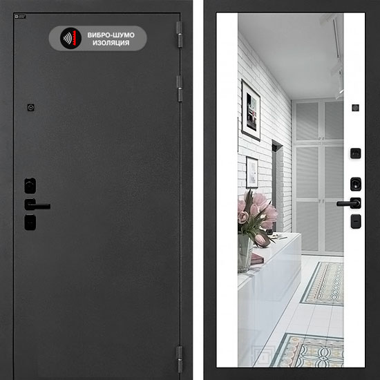 Входная дверь Лабиринт ACUSTICLAB с зеркалом Максимум Белый софт