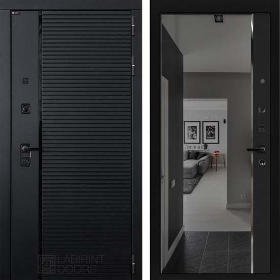 Входная дверь Лабиринт Piano Панорама с Зеркалом Черный кварц