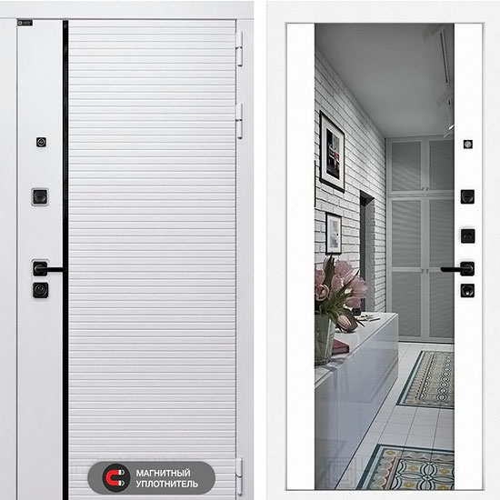 Входная дверь Лабиринт Royal с Зеркалом Белый софт