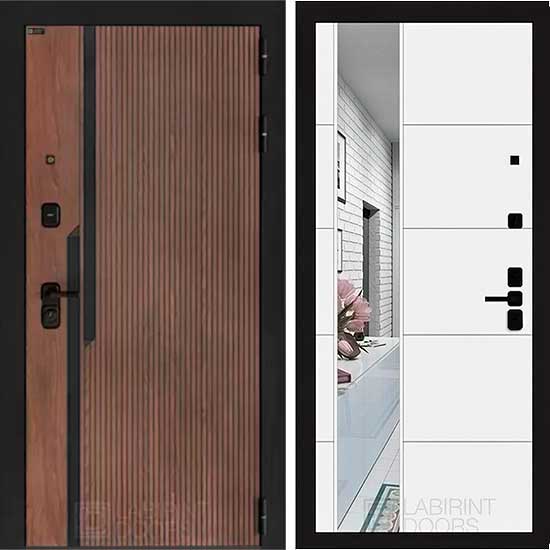 Входная дверь Лабиринт KARMINA 19 с Зеркалом Белый софт