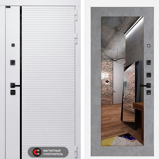 Входная дверь Лабиринт Royal 18 с Зеркалом Бетон светлый